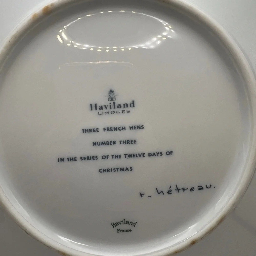 1972 Haviland Limoges Three French Hens #3 Haviland France Plate